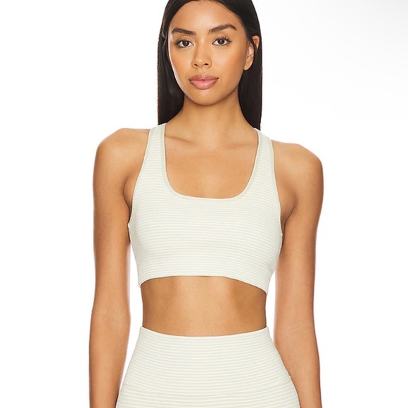 NWOT WellBeing + BeingWell StretchWell Aire Sports Bra in Alfalfa Green Stripe - Picture 1 of 6